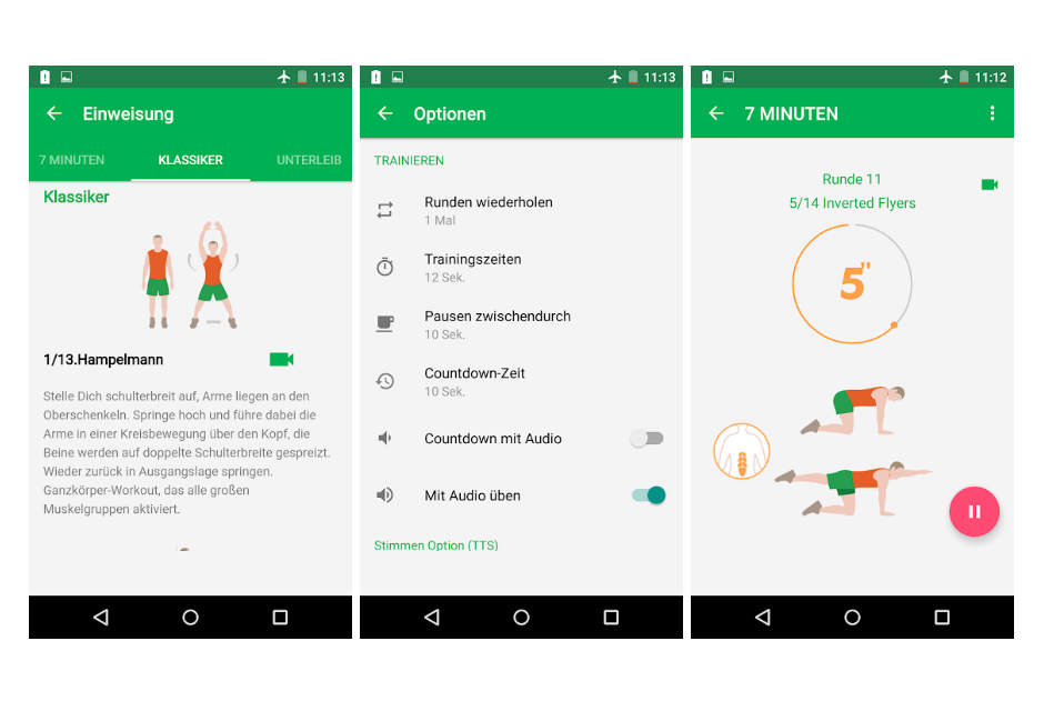 Screenshots der App 7-Minuten-Training